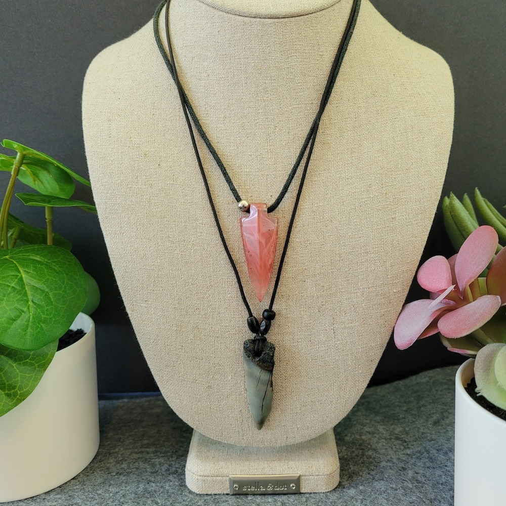Arrowhead Tooth Pendant Necklace Lot 2 Tribal Primitive Boho 14 18"